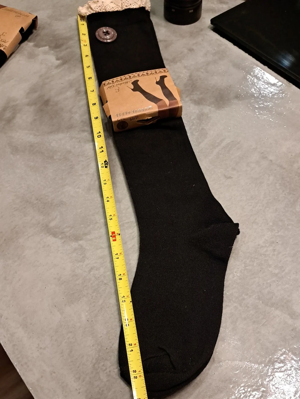 Nwt 2 Pairs Of Black W/Creme Crochet Trimmed High Socks. 1 Pr W/large Buttons